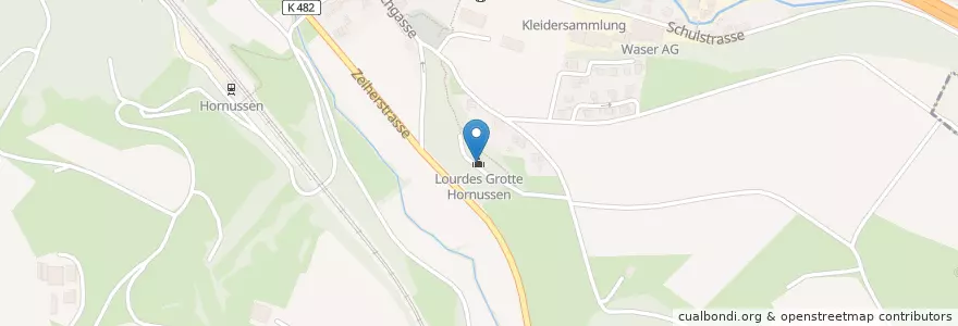 Mapa de ubicacion de Lourdes Grotte Hornussen en Schweiz, Aargau, Bezirk Laufenburg, Hornussen.