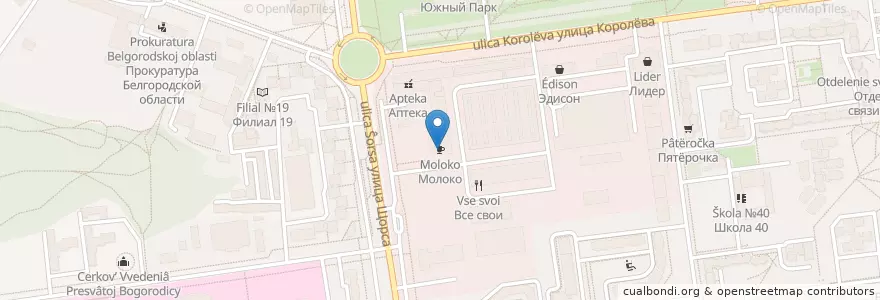 Mapa de ubicacion de Молоко en Rusia, Distrito Federal Central, Óblast De Bélgorod, Белгородский Район, Городской Округ Белгород.