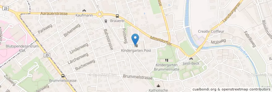 Mapa de ubicacion de Kindergarten Post en İsviçre, Aargau, Bezirk Aarau, Buchs.