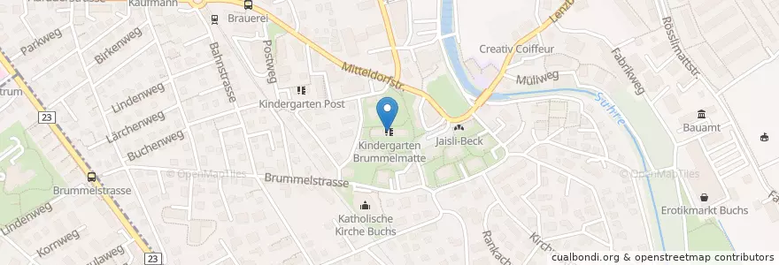 Mapa de ubicacion de Kindergarten Brummelmatte en Schweiz/Suisse/Svizzera/Svizra, Aargau, Bezirk Aarau, Buchs, Suhr.