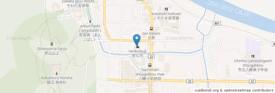Mapa de ubicacion de 念仏寺 en Japan, Kyoto Prefecture, Yawata.