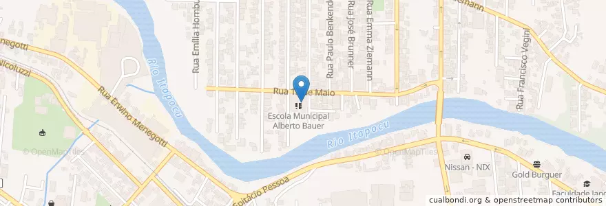 Mapa de ubicacion de Escola Estadual Alberto Bauer en Brasil, Região Sul, Santa Catarina, Região Geográfica Intermediária De Joinville, Microrregião De Joinville, Jaraguá Do Sul.