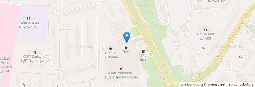 Mapa de ubicacion de KFC en Rusia, Distrito Federal Central, Москва, Южный Административный Округ, Район Царицыно.