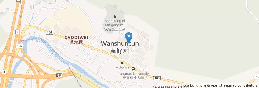 Mapa de ubicacion de 東南科技大學學生第二餐廳 en 台湾, 新北市, 深坑区.