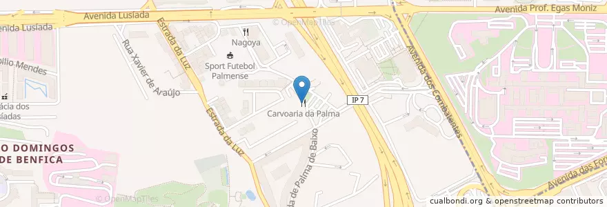 Mapa de ubicacion de Carvoeiro de Palma en پرتغال, Área Metropolitana De Lisboa, Lisboa, Grande Lisboa, لیسبون, São Domingos De Benfica.