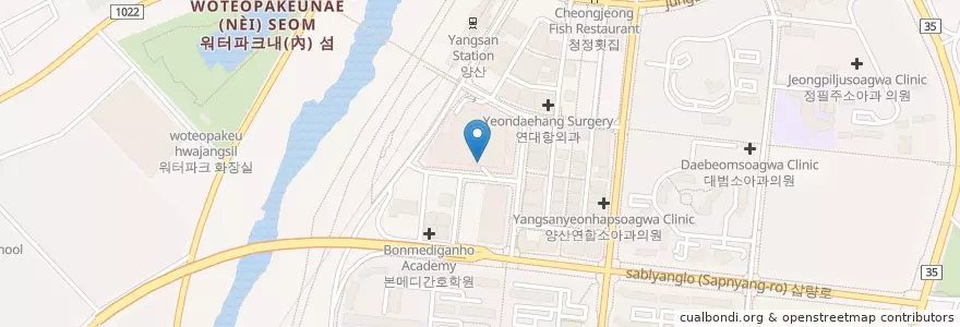 Mapa de ubicacion de 이마트 주차장 en كوريا الجنوبية, 경상남도, 양산시.