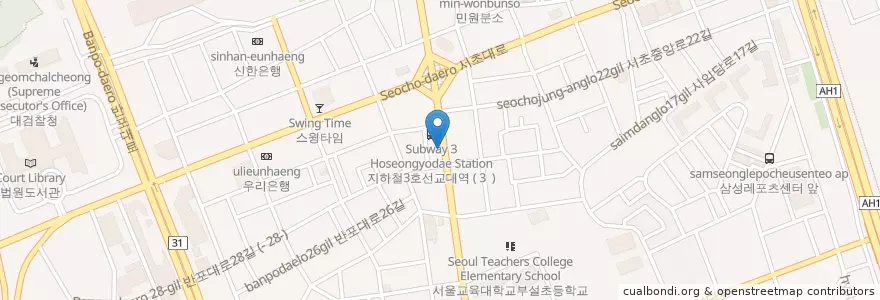 Mapa de ubicacion de Le Miel Coffee en South Korea, Seoul, Seocho-Gu, Seocho 3(Sam)-Dong, Seocho-Dong.