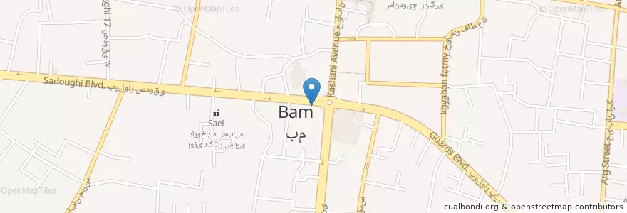 Mapa de ubicacion de داروخانه دکتر رامیار en Iran, Kerman, شهرستان بم, بخش مرکزی شهرستان بم, بم.