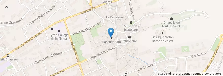 Mapa de ubicacion de Bar chez Sam en Suíça, Valais/Wallis, Sion, Sion.