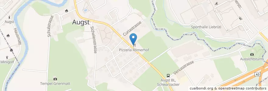 Mapa de ubicacion de Pizzeria Römerhof en Suiza, Basilea-Campiña, Bezirk Liestal.