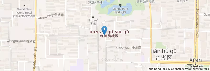 Mapa de ubicacion de 新疆大盘鸡 en الصين, شنشي, 西安市, 莲湖区 (Lianhu).