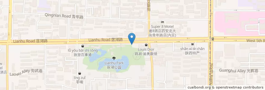 Mapa de ubicacion de 电动车 en China, Shaanxi, 西安市, 莲湖区 (Lianhu).