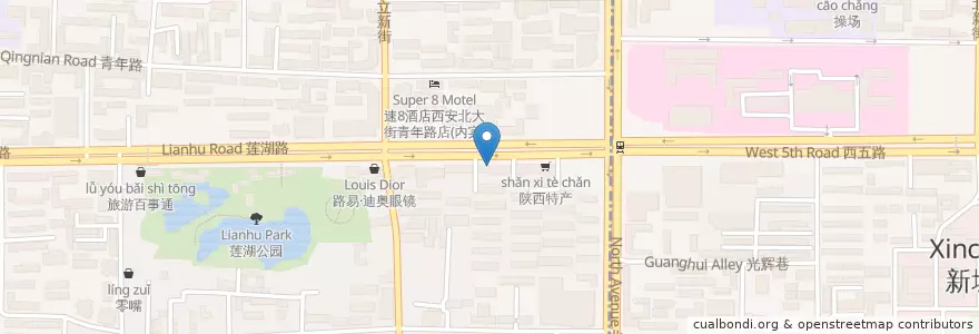 Mapa de ubicacion de 开心花甲粉 en Cina, Shaanxi, 西安市, 莲湖区 (Lianhu).