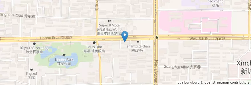 Mapa de ubicacion de 黄焖鸡米饭 en الصين, شنشي, 西安市, 莲湖区 (Lianhu).