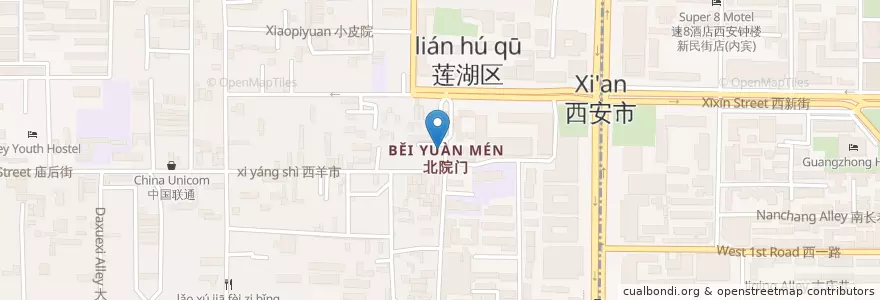 Mapa de ubicacion de 北院门派出所 en 중국, 산시성, 西安市, 莲湖区 (Lianhu).