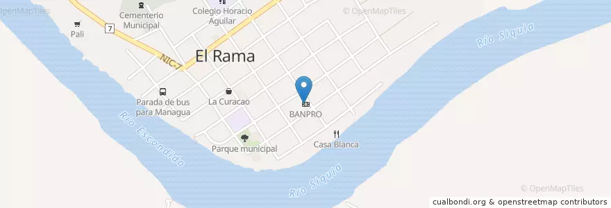 Mapa de ubicacion de BANPRO en Nikaragua, Región Autónoma De La Costa Caribe Sur, El Rama (Municipio).