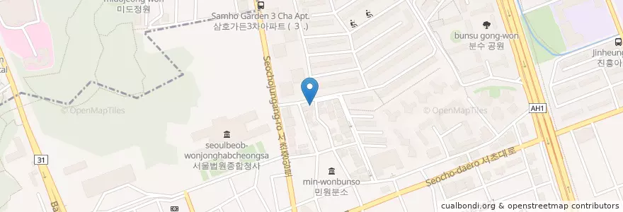 Mapa de ubicacion de 신한은행 en South Korea, Seoul, Seocho-Gu, Seocho-Dong, Seocho 4(Sa)-Dong.