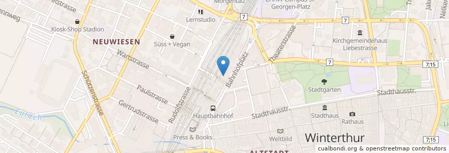 Mapa de ubicacion de Raiffeisenbank Winterthur en Schweiz/Suisse/Svizzera/Svizra, Zürich, Bezirk Winterthur, Winterthur.