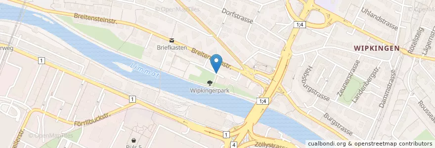 Mapa de ubicacion de Wipkingerpark en 瑞士, 蘇黎世, Bezirk Zürich, Zürich.