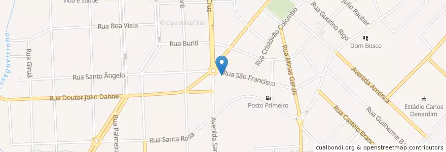 Mapa de ubicacion de Comunidade Evangélica Luterana São João en Brasil, Región Sur, Río Grande Del Sur, Região Geográfica Intermediária De Ijui, Região Geográfica Imediata De Santa Rosa, Santa Rosa.