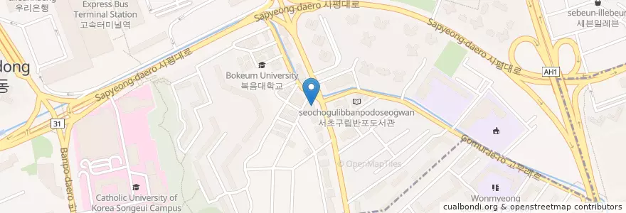 Mapa de ubicacion de 탐앤탐스 en Corea Del Sur, Seúl, 서초구, 반포동, 반포1동.