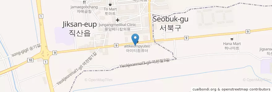 Mapa de ubicacion de 능소비빔국수 en Corea Del Sud, Sud Chungcheong, 천안시, 서북구, 직산읍.