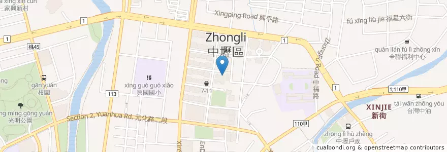 Mapa de ubicacion de 丹馬克咖啡館 en 台湾, 桃園市, 中壢区.