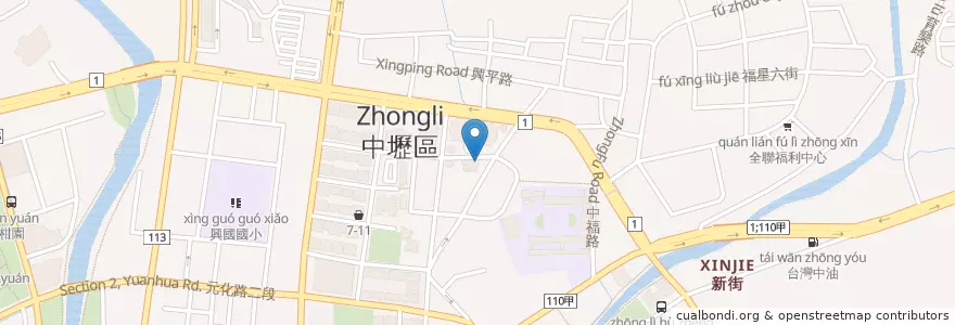 Mapa de ubicacion de Tina 廚房 en 臺灣, 桃園市, 中壢區.