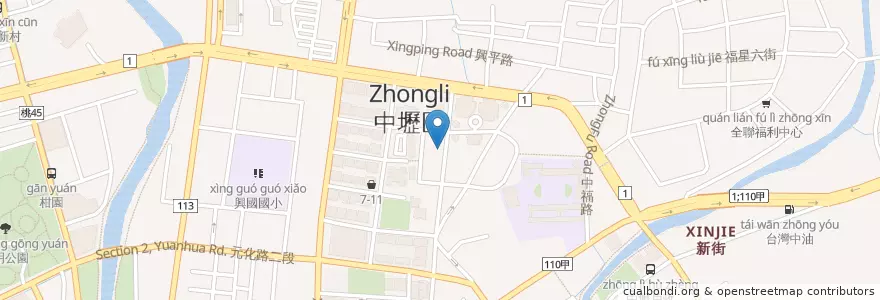 Mapa de ubicacion de 溫州大餛飩 en Taiwan, Taoyuan, Distretto Di Zhongli.