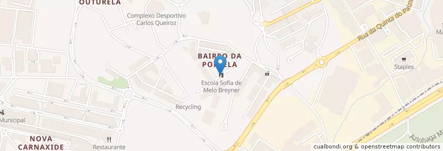 Mapa de ubicacion de Escola Sofia de Melo Breyner en Portugal, Área Metropolitana De Lisboa, Lisboa, Grande Lisboa, Oeiras, Carnaxide E Queijas.