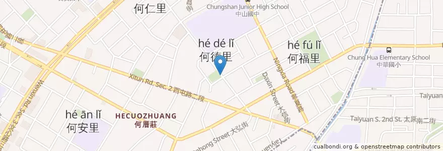 Mapa de ubicacion de 大仁公園 en 臺灣, 臺中市, 西屯區.