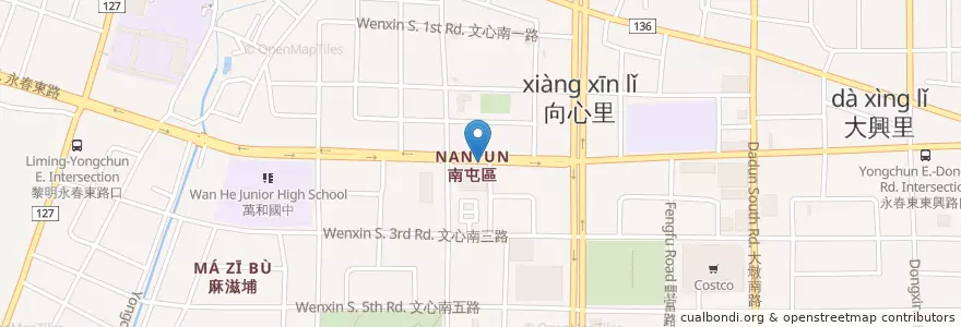 Mapa de ubicacion de 南屯區公所 en Taiwán, Taichung, 南屯區.