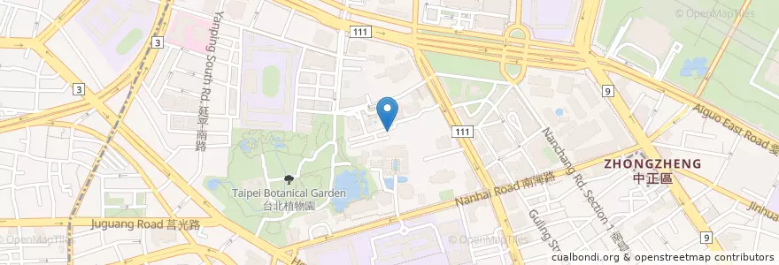 Mapa de ubicacion de 綠拇指園地 en تايوان, تايبيه الجديدة, تايبيه, 萬華區, 中正區.