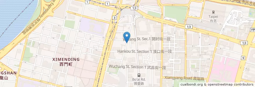 Mapa de ubicacion de 櫻桃複合式早午餐 en تايوان, تايبيه الجديدة, تايبيه, 萬華區, 中正區.