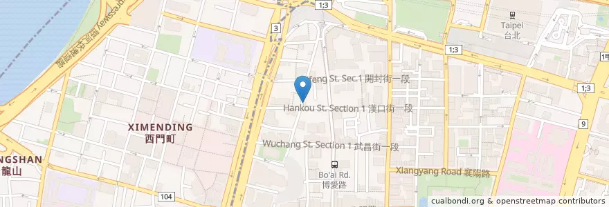 Mapa de ubicacion de 雲彩理髮廳 en تايوان, تايبيه الجديدة, تايبيه, 萬華區, 中正區.