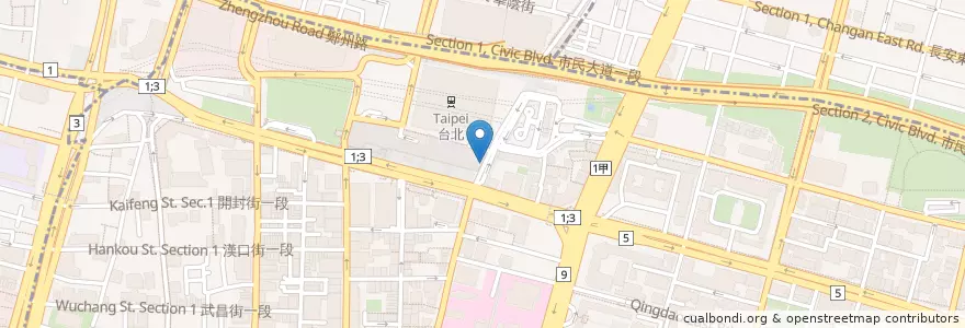 Mapa de ubicacion de 肯德基 en 台湾, 新北市, 台北市, 中正区.