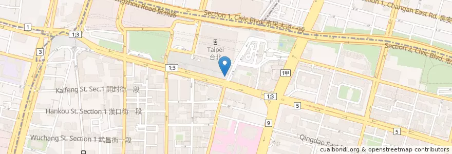 Mapa de ubicacion de 淘客美式漢堡 en تايوان, تايبيه الجديدة, تايبيه, 中正區.