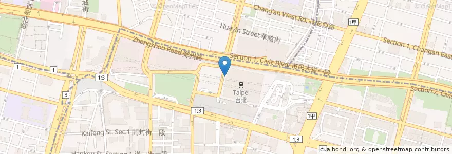 Mapa de ubicacion de 計程車下客處 en تايوان, تايبيه الجديدة, تايبيه, 中正區.