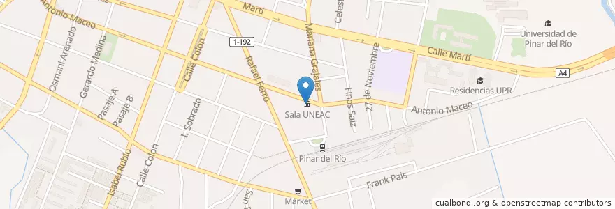 Mapa de ubicacion de Sala UNEAC en 古巴, Pinar Del Río, Pinar Del Río, Ciudad De Pinar Del Río.
