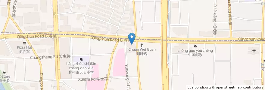 Mapa de ubicacion de 新华影都 en 中国, 浙江省, 杭州市, 上城区, 湖滨街道.