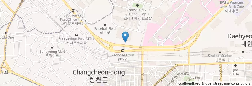 Mapa de ubicacion de 서브웨이샌드위치 en Corea Del Sur, Seúl, 마포구, 신촌동.
