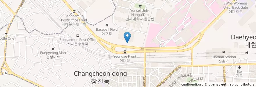 Mapa de ubicacion de 스트리트츄러스 en Республика Корея, Сеул, 마포구, 신촌동.
