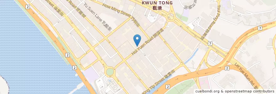 Mapa de ubicacion de Hang Seng Bank en China, Provincia De Cantón, Hong Kong, Kowloon, Nuevos Territorios, 觀塘區 Kwun Tong District.