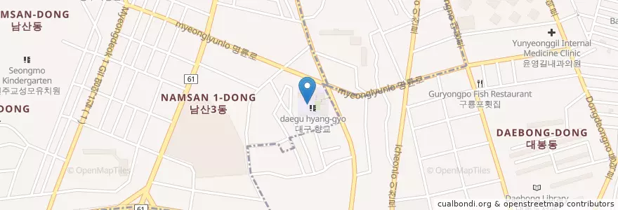 Mapa de ubicacion de Daegu Hyanggyo Confucian School en South Korea, Daegu, Jung-Gu, Daebong-Dong.