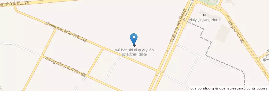 Mapa de ubicacion de 武漢市第七醫院 en Çin, Hubei, Vuhan, 武昌区, 中南路街道.