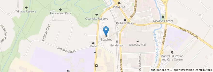 Mapa de ubicacion de Esquires en Yeni Zelanda, Auckland, Henderson-Massey.
