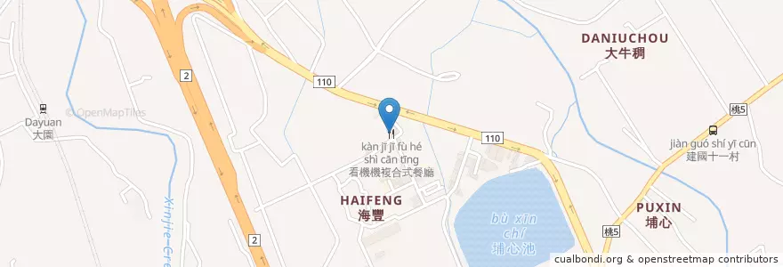 Mapa de ubicacion de 看機機複合式餐廳 en Taiwan, Taoyuan, Dayuan.
