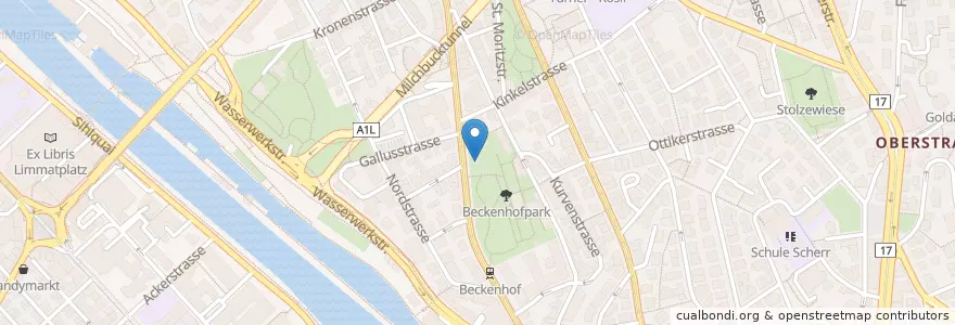Mapa de ubicacion de Beckenhof en Svizzera, Zurigo, Distretto Di Zurigo, Zurigo.
