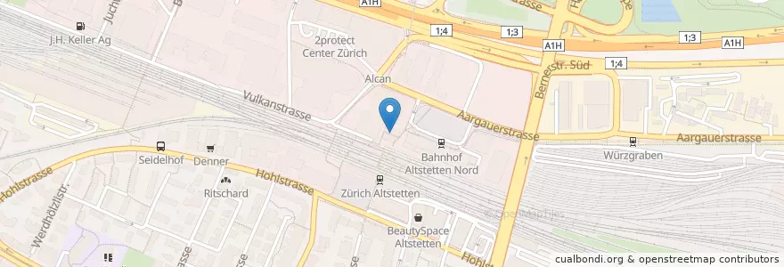 Mapa de ubicacion de Bahnhof Altstetten/Vulkanplatz en Schweiz/Suisse/Svizzera/Svizra, Zürich, Bezirk Zürich, Zürich.