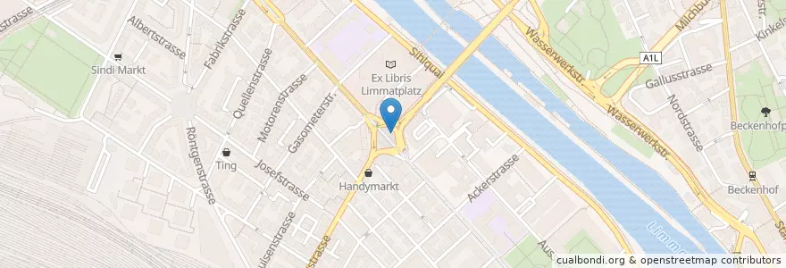 Mapa de ubicacion de Limmatplatz en سويسرا, زيورخ, Bezirk Zürich, Zürich.